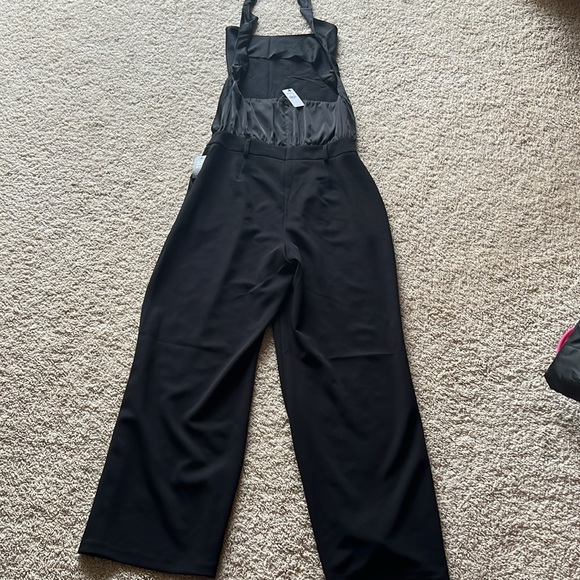 Satin Tie Halter Cowl Neck Wide Leg Jumpsuit - Picture 10 of 11